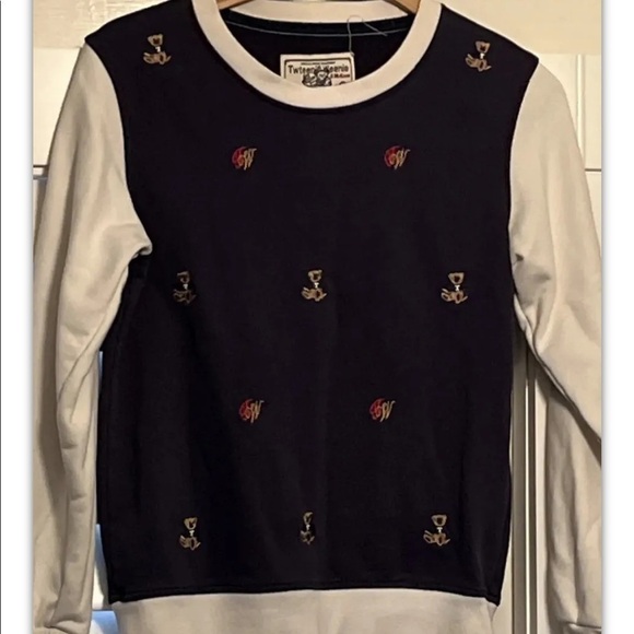 TEENIE WEENIE Twteenie  Sz L  Sweatshirt Cream Sleeves Teddy Bear Embroidered - Picture 1 of 8